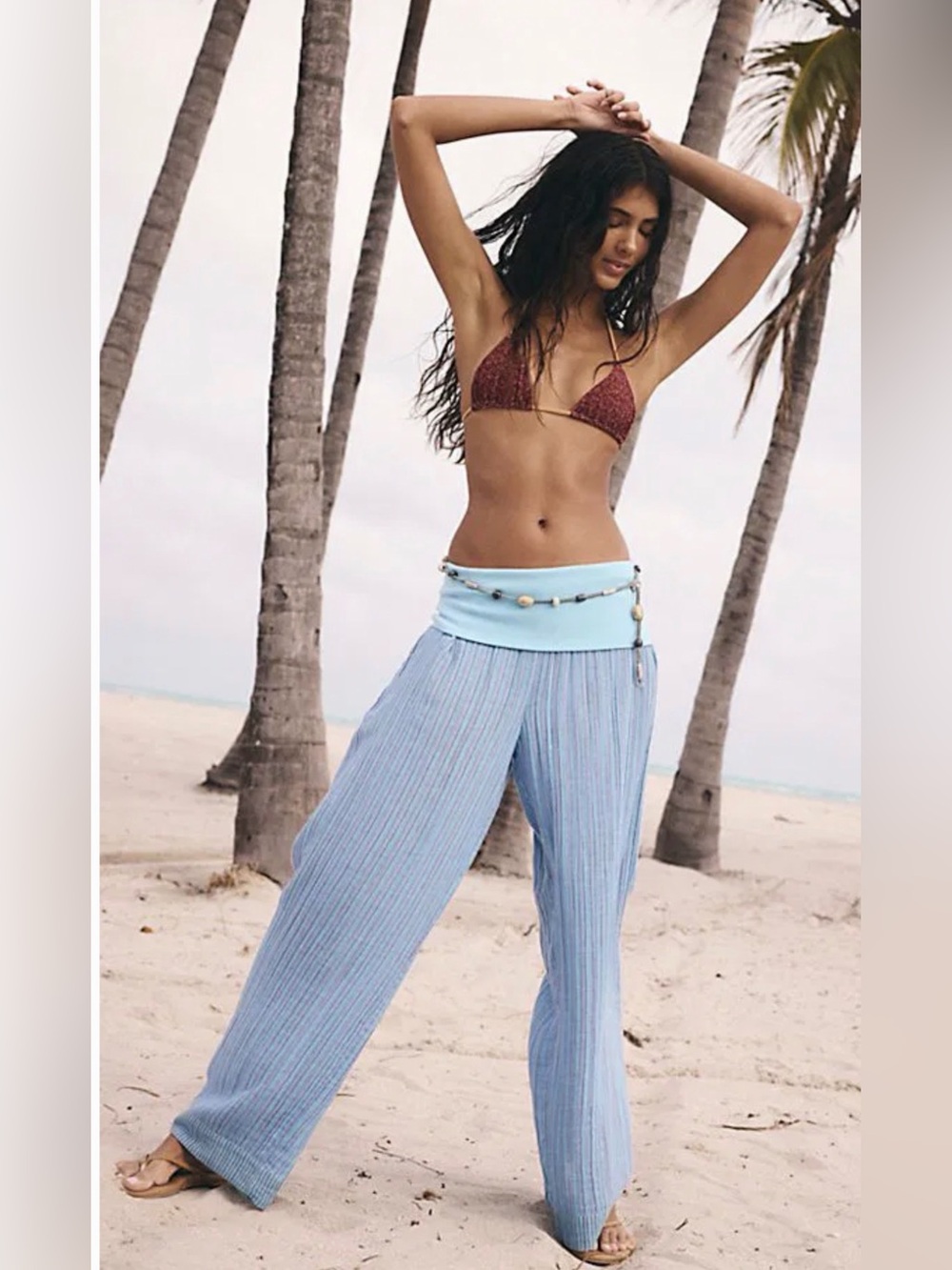 Free People Light Blue Wide-Leg Fold-Over Palazzo Pants Size Small NWOT